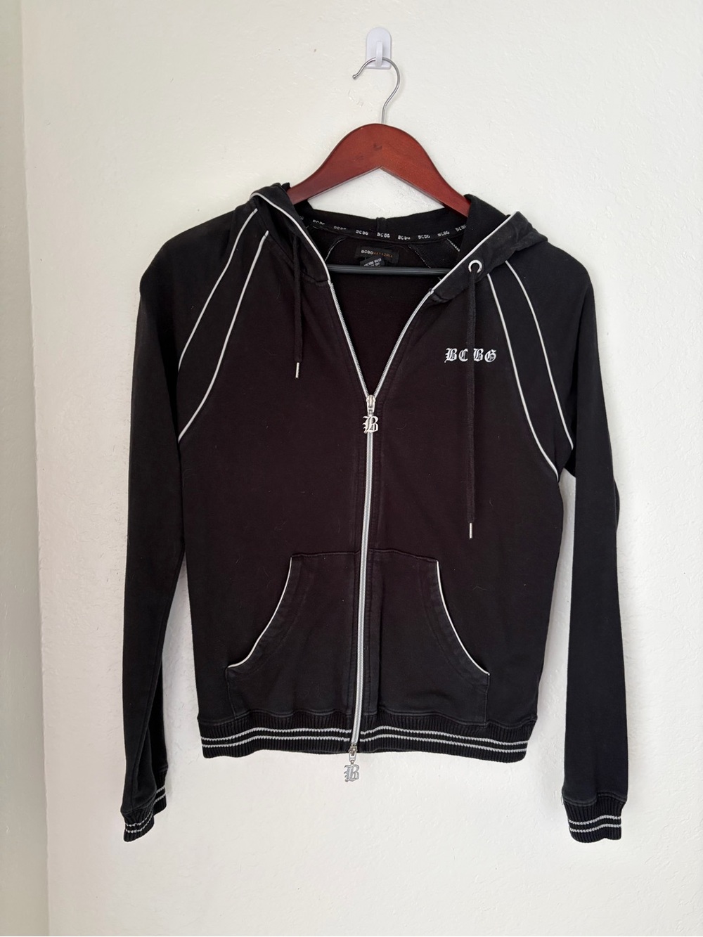 BCBGMaxAzria Black Hoodie with Silver Zipper
